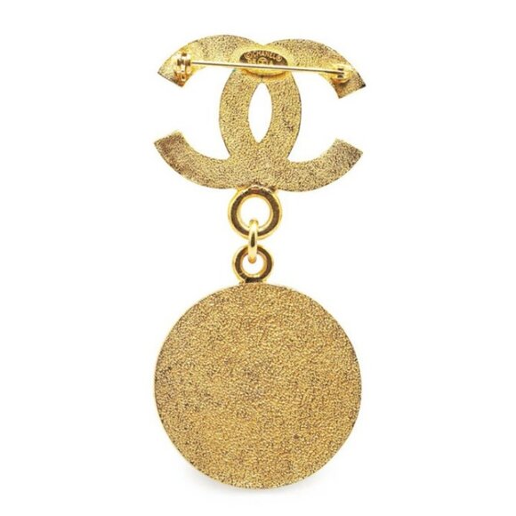 CHANEL CC Logos PARIS Round Brooch Gold Tone Pin 95A Auth w/Box #9174 - Picture 3 of 6